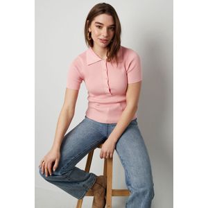 Yehwang Basic polo met halve knoop roze