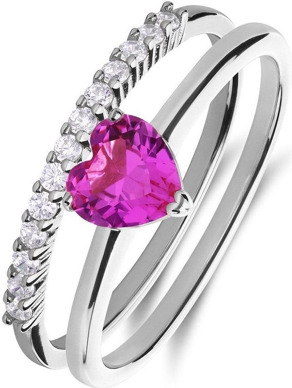 Lucardi - Dames Zilveren Ring Hart - 925 Zilver - Zilverkleurig - 17 / 53 mm