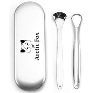 Hygiënische Tongreiniger Zilverkleurig - Metaal Arctic Fox® High Quality RVS Tongschraper voor Mondverzorging – 2 Stuks – RVS opbergdoos– verpakt in individuele plastic zak