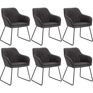 Rootz Set van 6 eetkamerstoelen met armleuningen - Fluwelen stoelen - Fauteuils - Comfortabel, duurzaam, veelzijdig - Kunstleer en metaal - 45 cm x 44 cm