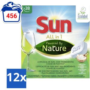 Sun All-in-1 - Eco Label - Powered By Nature - Vaatwastabletten - 38 Tabletten - Voordeelverpakking - 12 stuks