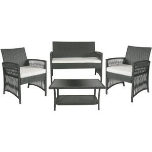 Lavinsa - 4-delige rotan tuinmeubelset – Outdoor patio set met sofa, stoelen, kussens en glazen tafel – Geschikt voor balkon of tuin