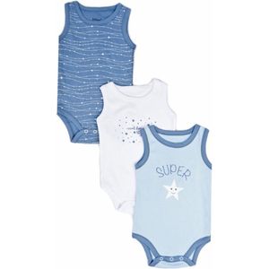 Junior - Romper - Egyptisch katoen - 3-pack - Stars - Blauw,wit - Mouwloos - 0-3 maanden - 7213-02