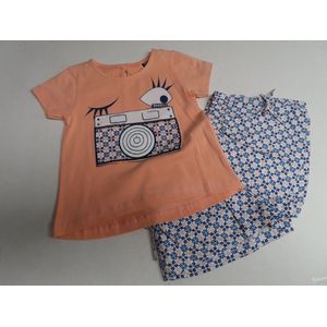 Ensemble - Meisje - T shirt , broekrok - Orange / gebloemd - 1 jaar 80