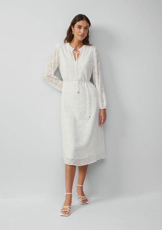 Jurk - Midi - Zwart - Jacquardstof - Lange Mouwen met Elastische Manchetten