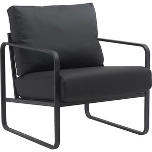 CLP Manea Fauteuil - Lounger - Met armleuning - Design - Met stevig metalen frame - Gestoffeerde club fauteuil zwart Kunstleer