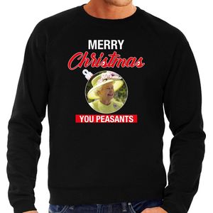 Queen/koningin Elizabeth II Merry Christmas peasants foute Kerst trui - zwart - heren - Kerst sweater / Kerst outfit M