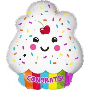 Kaleidoscope Folieballon Congrats Cupcake Junior 46 Cm Wit