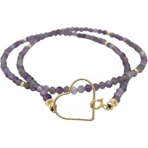 pat's jewels Ketting - Dames Ketting - Edelsteen - Amethist - Geboortesteen - Paars - Goud - Hart