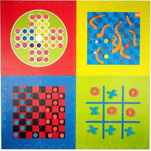 Foam Activiteitenmat 4 spellen - 100+ delig - 1,2 x 1,2 meter - activiteitenmat - foam mat - foam spellenmat - foam mat speelmat - foam tegels - foam mat baby - foam vloerpuzzels - puzzelmat - leerzame speelmat