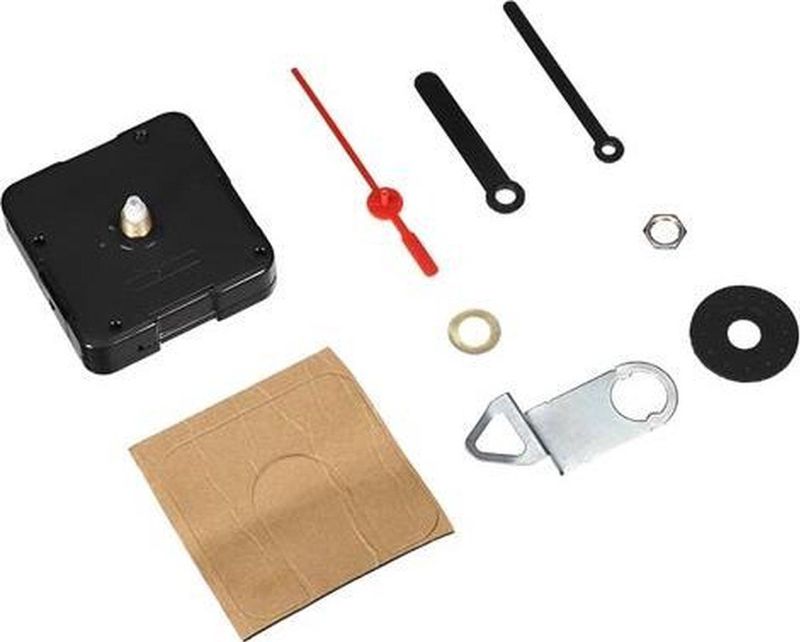 Perel Kwartsklokmechanisme, reparatieset, lengte minutenwijzer 5.5 cm, zwarte wijzers met rode secondewijzer