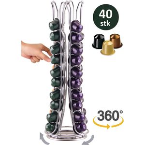 Cheffinger - Nespresso Capsulehouder - 360° draaibaar - 40 Cups - Cuphouder - Koffiecups Houder - Zilver