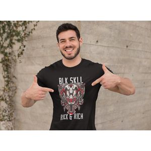 Rick & Rich - BLK SKLL Limited Series 07 van 07 - T-shirt Black Skull - T-shirt Skull Swords - T-shirt Schedel Zwaard- T-shirt met opdruk - Zwart T-shirt - T-shirt Man - Shirt met ronde hals - Zwart T-Shirt Maat XXL
