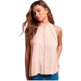 Superdry Lace Mouwloos T-shirt Met Hoge Hals Roze XS Vrouw