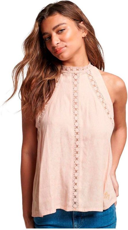Superdry Lace Mouwloos T-shirt Met Hoge Hals Roze XS Vrouw