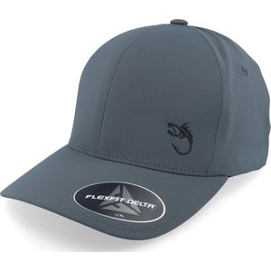 Hatstore- Black Fish Hook Logo Delta Fit Charcoal Flexfit - Skillfish Cap