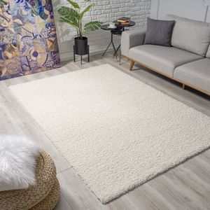 Vloerkleed Creme Effen Hoogpolig Tapijt Loca -  200x290 cm