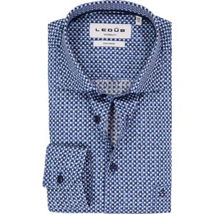 Ledub - Modern Fit Overhemd - Middenblauw Dessin - Strijkvriendelijk