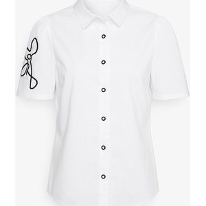 Witte Korte Mouwen Blouse met Zwart Borduursel
