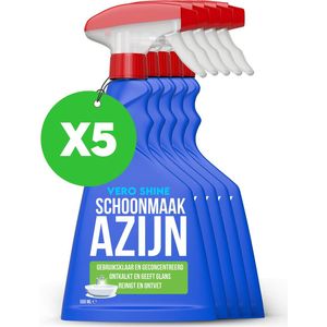 Vero Shine Schoonmaakazijn (5x500ml), Set van 5, Azijn Schoonmaak tegen Kalk, Reinigt Ontvet en Ontvlekt, Schoonmaakazijn Spray