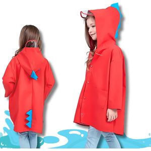 BoefieBoef Kinderregenjas Regenponcho Dinosaurus Rood - Maat XXL - Kind 6-8 Jaar - Ruim en Comfortabel - Ideaal Cadeau - Perfect voor School en Buitenspelen - Polyester - Kerst Cadeau - Geschikt voor Regen en Winter