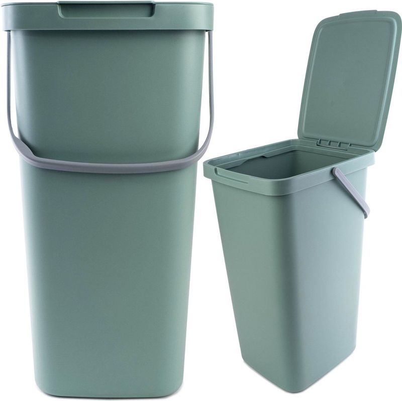 Kadax - Afvalemmer - Groen - 25 l - Rechthoekig met Deksel en Handvat