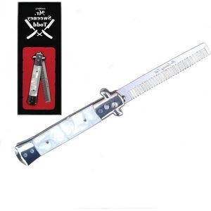Switchblade Opvouwbare Kam - Roestvrijstaal - Wit - Drukknop - Flick Comb - Display Box