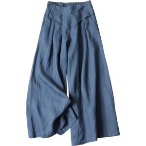 Livano Linnen Broek Dames - Zomerbroek - Volwassenen - Lange Broek - Pantalon - Strandbroek - Zomer - Ibiza Stijl - Blauw - Maat XS