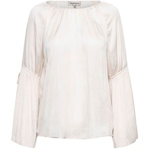&Co woman - Blousetop - Beige - Ronde Hals - Lange Mouwen met Plissé Detail