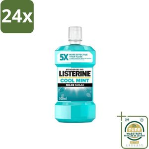 Listerine – Mondwater – Cool Mint – Milde smaak zonder alcohol – 500 ml - Voordeelverpakking - 24 stuks - Tandplak - Tandvlees