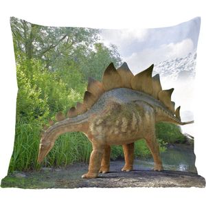 Sierkussens - Kussentjes Woonkamer - 60x60 cm - Dinosaurus - Berg - Bos - Illustratie - Kinderen - Jongens - Kids - Jongetje