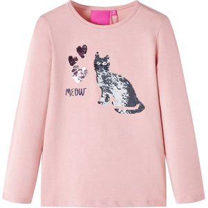 vidaXL-Kindershirt-met-lange-mouwen-pailletten-kat-104-lichtroze