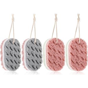 Douche Puff - 4 Stuks - Relaxing Bad - 15 X 9 X 5 Cm - Scrubbing Spons - Soft Spons - Douche Spons - Bad Spons - Massage Spons - Douche-Luffa's - Mesh-Poef Lichaam - Badaccessoires - Schuimende Netto Rugscrubbal-Badspons - Grijs, Roze