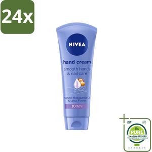 NIVEA - Handcrème - Zachte Handen & Nagelverzorging - Natuurlijke Macadamia & Lotusbloem - 100 ml - Voordeelverpakking - 24 stuks - Handcrème - Verzorging handen