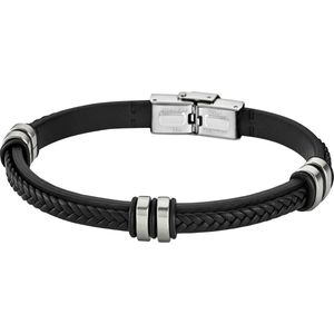 Lotus style LS1829-2/1 - armband - zilverkleurig staal - zwart leer - 21cm