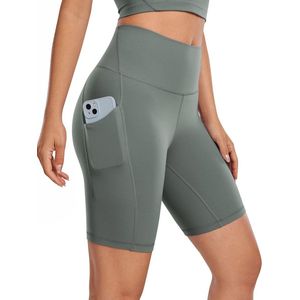 Hoge Taille Biker Shorts Dames - 8 Inch met Zijzakken voor Yoga en Workout