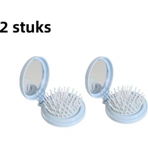 2-delige - Opvouwbare Airbag Kleine Kam - Reiskam met Make-upspiegel - DIY Schattige Meisjes Luchtkussen Hoofdmassage Kam Spiegel - Blauw