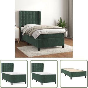 The Living Store Boxspring met matras fluweel donkergroen 90x200 cm - Boxspringbed - Fluweel Bed - Donkere Groene Bed - Tweepersoons Bed - King Size Bed