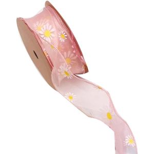 Roze madeliefje Organza lint 4 cm - 9 mDecoratief chiffonlint voor boeketten, cadeauverpakking, handwerk en Kerstmis