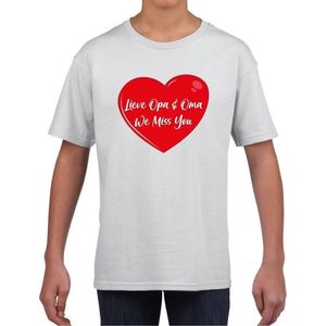 Lieve opa en oma we miss you t-shirt wit met rood hartje voor kinderen - jongens en meisjes - t-shirt / shirtje 134/140