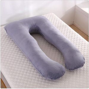 Moederschap Zwangerschap Ondersteuning Kussen - Groot U Kussen Body/Bolster met Verwijderbare Katoenmix Ademend Zip Cover - Suede Donkergrijs - 60x110cm