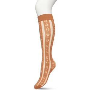 Bonnie Doon Dames Bloemen Panty Kniekousen Licht Bruin maat 36/42 - Knie Kousen 50 denier - Gebloemd - Bloemen Print - Uitstekend draagcomfort - Flower Stripe Knee High - Kniesokken - Zakt niet af - OEKO-TEX - Bruin - Beige - Macaroon - BP221804.275