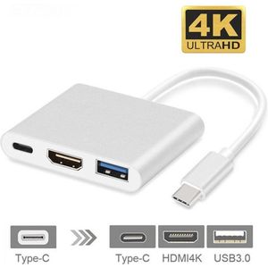 Innerlight® Connect+ USB C naar HDMI Adapter - Type-C to HDMI converter - USB C HUB - USB C naar USB C / USB 3.0 / HDMI - Geschikt voor Apple MacBook Air en Pro - Geschikt voor Samsung - Geschikt voor Microsoft Surface Pro