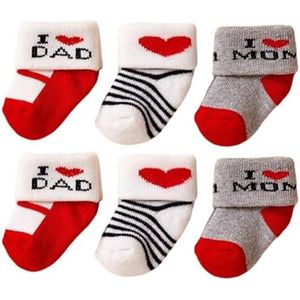 Set van 3 paar babysokjes voor papa en mama - katoenen babysokjes van 0-3 maanden, origineel cadeau voor pasgeboren babymeisjes en -jongens