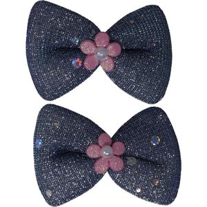 Jessidress® Haarclips met strik Haarclip Chique Haar clips met strass en glitters - Donker Blauw