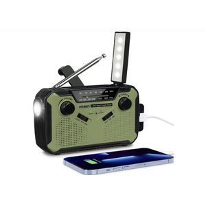 Solar Radio, FM/AM Zwengelradio, Draagbare Oplaadbare Radio met 3000 mAh Batterij, Noodradio met SOS Sirene/Flitslicht voor Kamperen, Buiten en Stroomuitval Situaties
