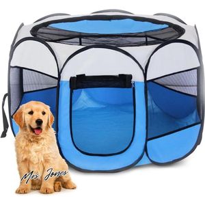 Mrs. Jones Opvouwbare box voor huisdieren 74 x 74 x 43 cm draagbare loopstal waterdichte kattenverblijf ideaal huisdieruitloop voor honden katten hazen kleine dieren binnen en buiten - blauw .