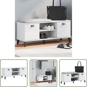 The Living Store Schoenenbank VIKEN 106x35x45 cm bewerkt hout wit - Schoenenbank - Houten Schoenenbank - Wit Schoenenbank - Entree Bank - Kast Voor Schoenen