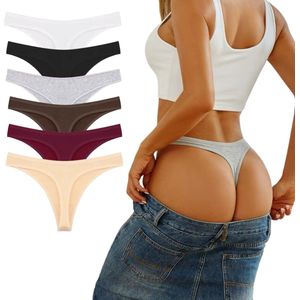 6 Pack - Comfortabele String - Zachte Strings - Sexy Dames Ondergoed - Vrouwen - Onderbroek Set - Lingerie - Zwart, Wit, Rood, Bruin, Grijs, Nude - Maat S