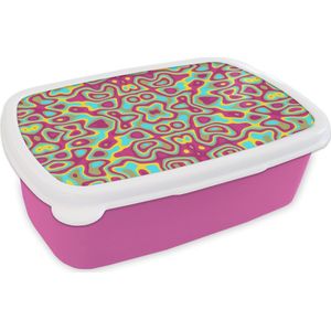Broodtrommel Roze - Lunchbox - Brooddoos - Abstract - Patroon - Lavalamp - Hippie - 18x12x6 cm - Kinderen - Meisje